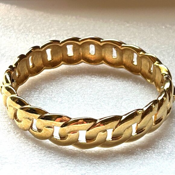 Vintage Monet Fixed Chain Link Bracelet With Red Enamel Accents Signed - Picture 4 of 8